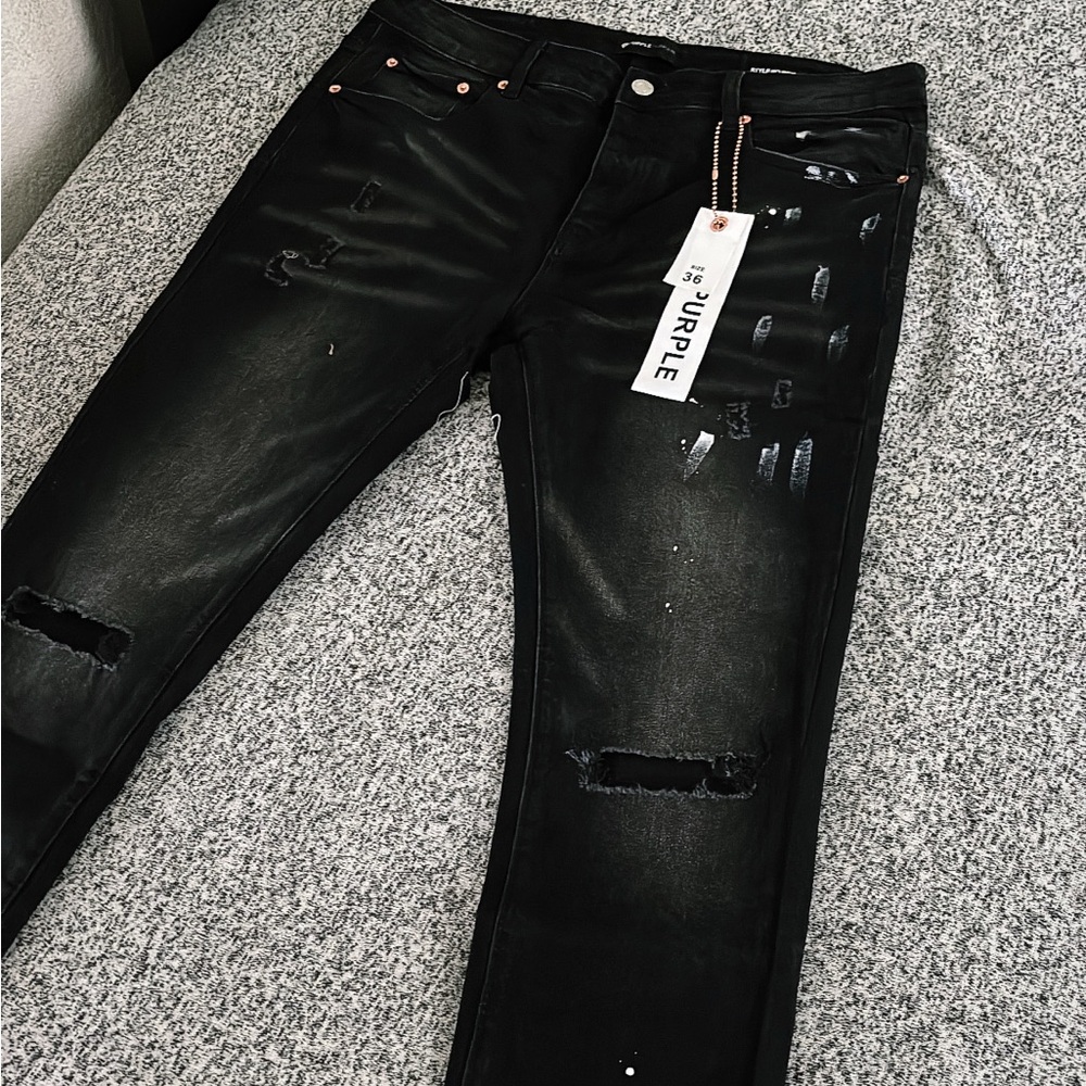 Purple Men's Black Distressed Jeans